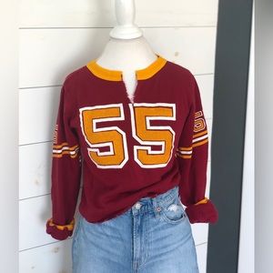 Vintage football cropped sweatshirt crimson and gold XS